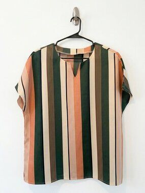 Green & Peach Striped Blouse